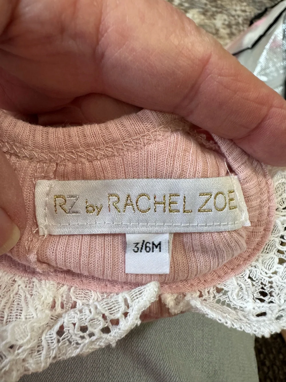 Rachel Zoe Light Pink Ribbed Long-Sleeve Bodysuit with Lace Collar